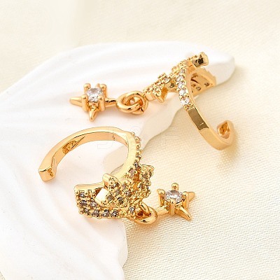 Brass Micro Pave Clear Cubic Zirconia Cuff Earrings EJEW-F370-28G-1