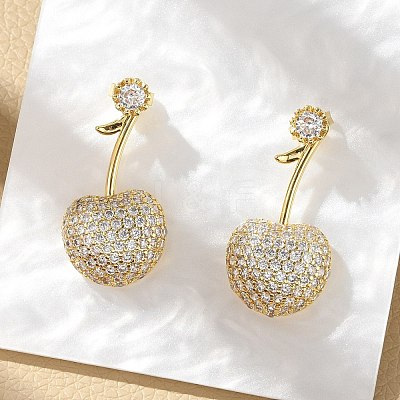 Cherry Brass Micro Pave Cubic Zirconia Stud Earrings EJEW-M077-12G-02-1