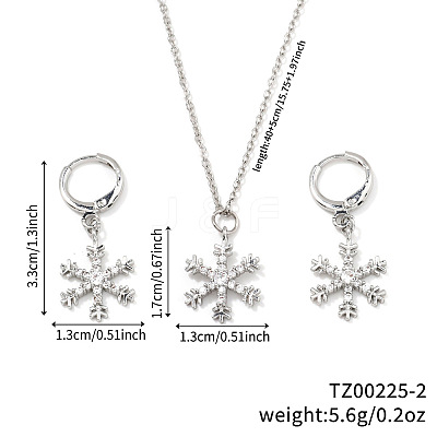 Elegant Brass Micro Pave Clear Cubic Zirconia Snowflake Hoop Earrings & Pendant Necklaces for Women ET8021-2-1