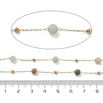 Natural Flower Amazonite & 304 Stainless Steel Beads Link Chains CHS-K021-08A-07-1