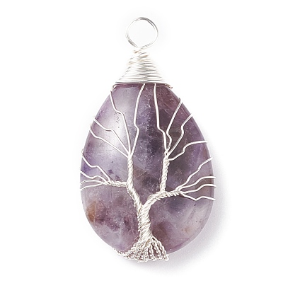 Natural Amethyst & Natural Tiger Eye & Natural Green Fluorite & Natural Rose Quartz & Natural Quartz Crystal Pendants PALLOY-JF01307-1