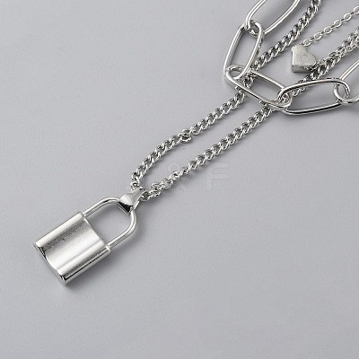 Alloy Paperclip & Curb & Cable Chains 3 Layer Necklace NJEW-WH0022-09D-1