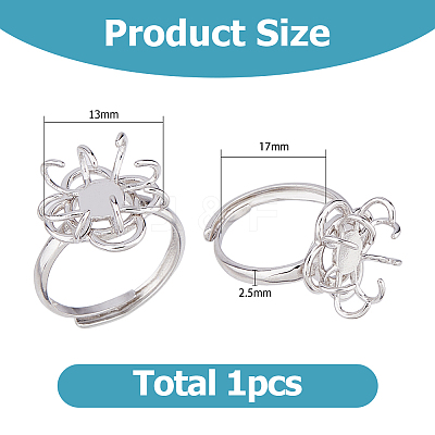 1Pc Rhodium Plated 925 Sterling Silver Adjustable Ring Settings STER-HS0001-16-1