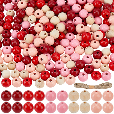 250Pcs 5 Colors Spray Painted Round Natural Schima Wood Beads WOOD-PA0001-73A-1