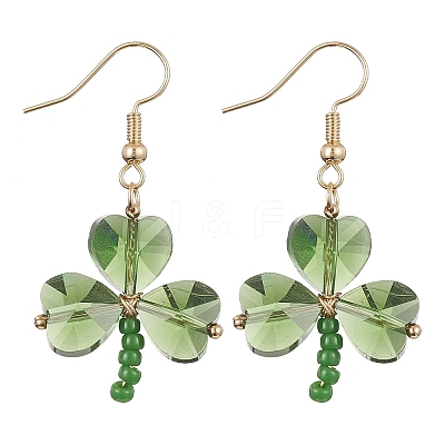 Glass Beaded Clover Dangle Earrings EJEW-TA00251-1