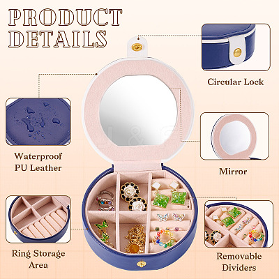Round PU Leather & Plastic Jewelry Set Storage Box CON-TAC0014-06C-1