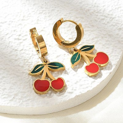 304 Stainless Steel Enamel Hoop Earrings EJEW-M080-01G-1