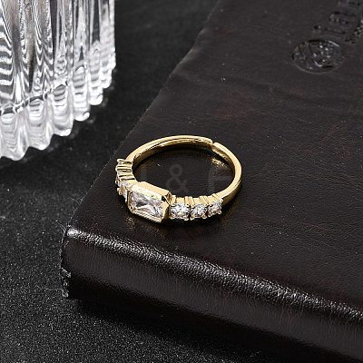 Brass with Cubic Zirconia Cuff Rings for Women RJEW-B160-07B-G-1