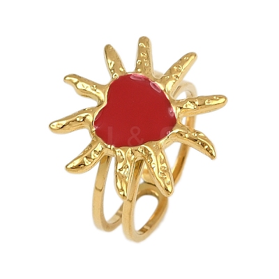 Heart Sun 304 Stainless Steel Enamel Finger Rings for Women RJEW-G355-08G-02-1