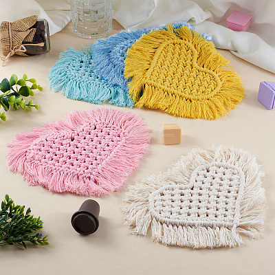 5Pcs 5 Colors Cotton Macrame Cup Mats AJEW-MB0001-03-1