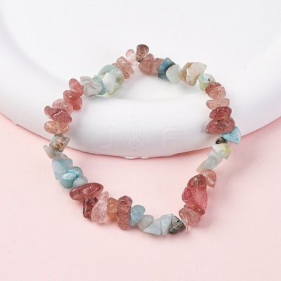 Natural Amazonite & Strawberry Quartz Chip Stretch Bracelets BJEW-JB04490-04-1