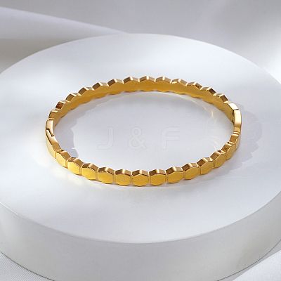 Honeycomb Hexagon 304 Stainless Steel Open Hinged Cuff Bangles for Women TF6134-1