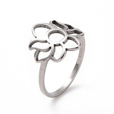Non-Tarnish 201 Stainless Steel Flower Finger Ring RJEW-J051-32P-1