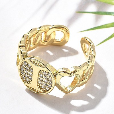 Brass Micro Pave Clear Cubic Zirconia Open Cuff Rings for Women RJEW-K289-02G-I-1