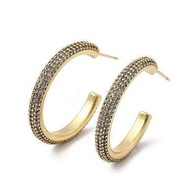 Brass Clear Cubic Zirconia C-Shaped Stud Earrings EJEW-L261-026G-1