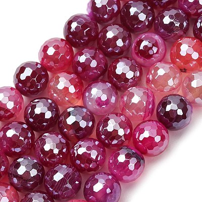 Electroplated Natural Agate Beads Strands G-B191-A07-10mm-06-1