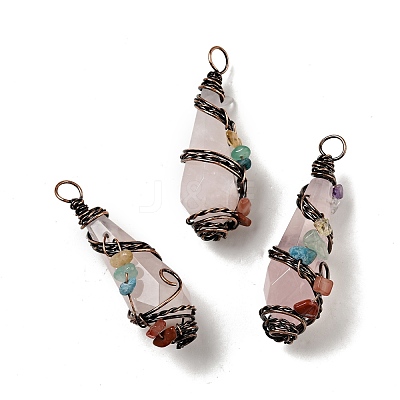 Natural Rose Quartz Pointed Big Pendants G-G860-03R-02-1