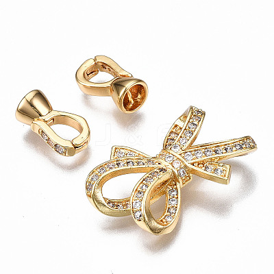 Brass Micro Pave Clear Cubic Zirconia Fold Over Clasps X-KK-T063-104G-NF-1
