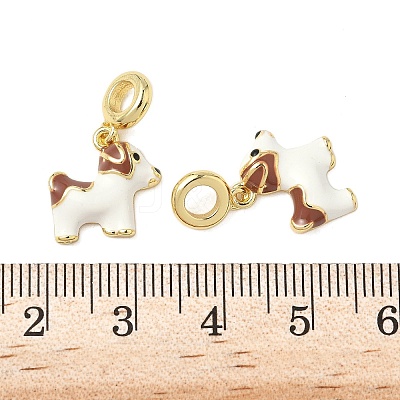 Brass White Enamel Puppy European Dangle Charms KK-K293-45G-1