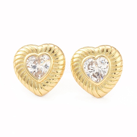 Clear Cubic Zirconia Heart Stud Earrings EJEW-L231-69G-1