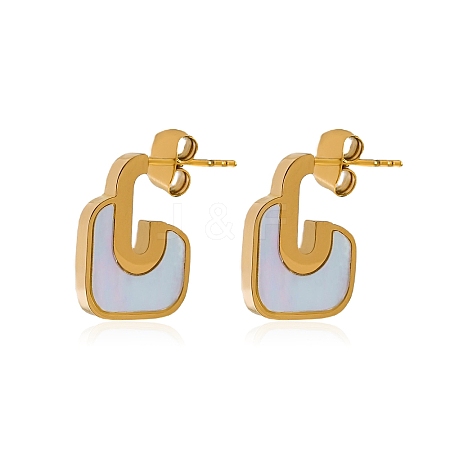 304 Stainless Steel & Natural Shell Stud Earrings WG9476D-02-1