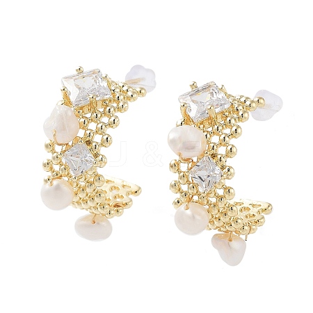 Natural Pearl Arch Stud Earrings EJEW-P256-64G-1