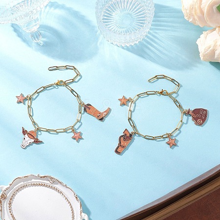 2Pcs 2 Styles West Cowboy Style Alloy Enamel Charm Bracelets BJEW-JB12521-1