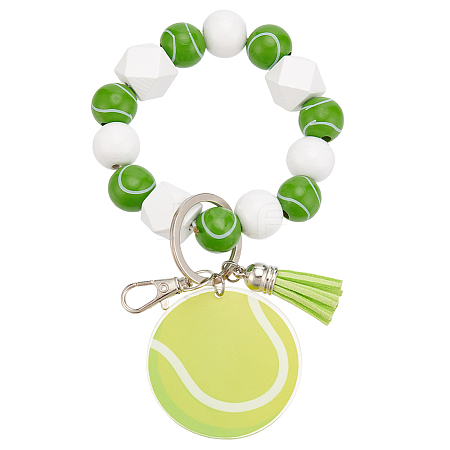 1Pc Printed Acrylic & Faux Suede Tassel Pendant & Wood Bead Keychains HJEW-SP0001-86A-1