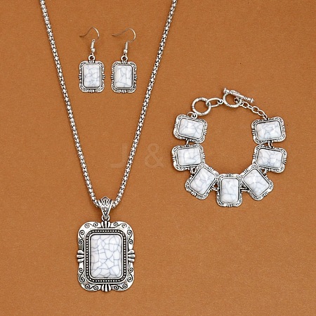 Rectangle Alloy with Synthetic Turquoise Pendant Necklaces & Dangle Earrings & Link Bracelets Sets WGD1135-11-1
