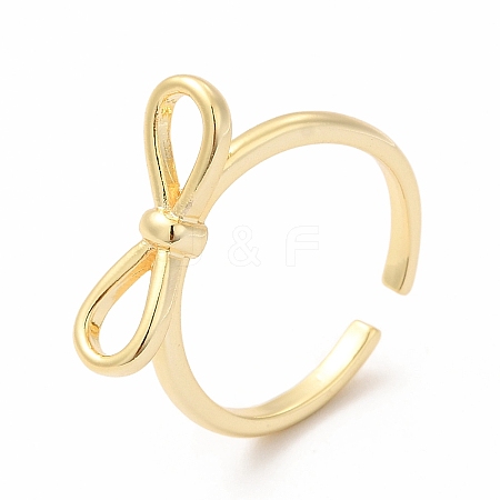 Rack Plating Brass Bowknot Open Cuff Ring for Women RJEW-F142-03G-1