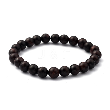 Unisex Natural Wood Beaded Stretch Bracelets BJEW-JB05463-02-1