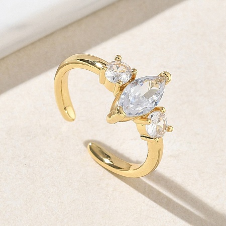 Brass Micro Pave Cubic Zirconia Cuff Open Rings for Women RJEW-L343-14G-04-1