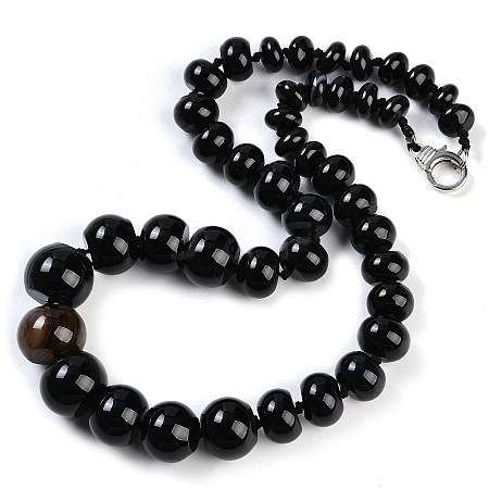 Natural Dyed & Heated Black Agate Rondelle Graduated Beaded Necklaces for Women Men NJEW-K388-02D-1