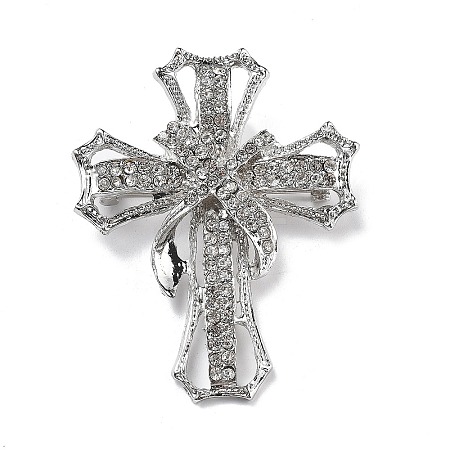 Cross Alloy Rhinestone Brooch Pins JEWB-Z034-06P-02-1