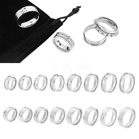 Unicraftale 16Pcs 16 Style 201 Stainless Steel Grooved Finger Ring Settings STAS-UN0044-17-1