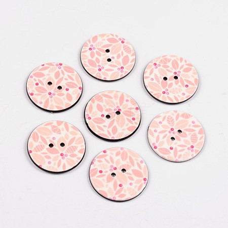 2-Hole Flat Round with Leaf Pattern Acrylic Buttons BUTT-F055-07D-1