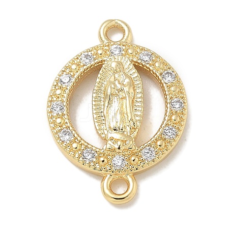 Rack Plating Brass Micro Pave Clear Cubic Zirconia Religion Virgin Mary Connector Charms KK-L224-094G-02-1