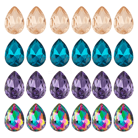 24pcs 4 Colors Faceted Teardrop K9 Glass Rhinestone Cabochons RGLA-CA0001-04-1