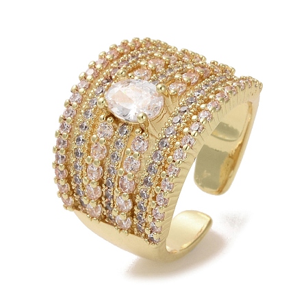 Brass Micro Pave Cubic Zirconia Open Cuff Ring RJEW-K256-57G-1