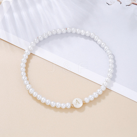 Plastic Pearl Round Beaded Stretch Bracelets for Women WGC81DB-01-1