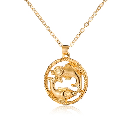 Alloy Flat Round with Constellation Pendant Necklaces PW-WG52384-12-1