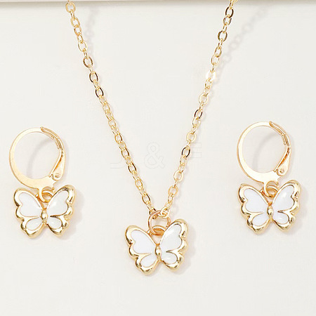 Butterfly Alloy Enamel Pendant Necklace & Earring Sets for Children FS-WGE37FF-08-1
