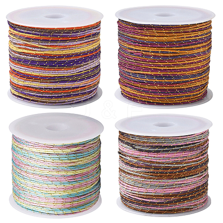 4 Rolls 4 Colors Segment Dyed Nylon Braided Cord with Gold Thread WCOR-SC0001-02B-1