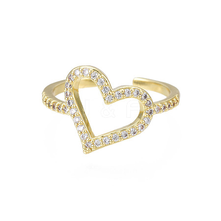 Cubic Zirconia Heart Open Cuff Ring RJEW-N035-111-1