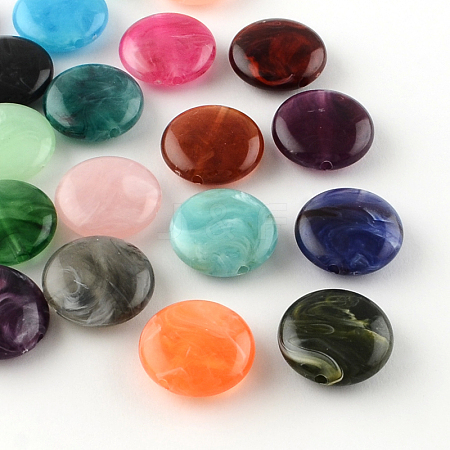 Flat Round Imitation Gemstone Acrylic Beads X-OACR-R051-M-1