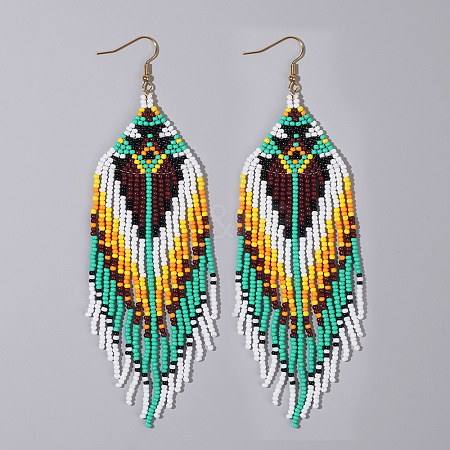 Bohemian Handmade Glass Seed Beads Hexagon Dangle Earrings ZA8204-4-1