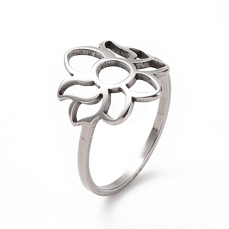201 Stainless Steel Flower Finger Ring RJEW-J051-32P-1