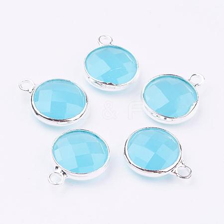 Silver Color Plated Brass Glass Flat Round Charms GLAA-M003-A-17S-1