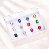 304 Stainless Steel with Glass Cuff Rings for Women RJEW-K309-41D-2