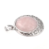 Natural Rose Quartz Pendants with Hollow Platinum Brass Findings G-P448-A16-P-4